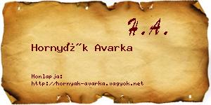 Hornyák Avarka névjegykártya